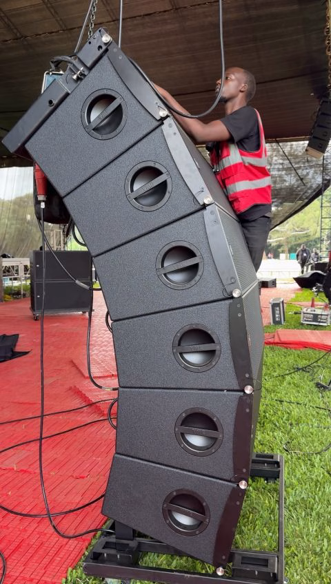 Pro AVL Africa technician setting the rigging angles on a line array